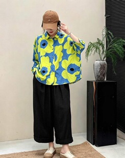 复古花朵2026夏季新款宽松休闲纯棉小众日系短袖洋气ins衬衫潮女