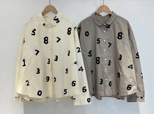 宽松显瘦减龄休闲洋气纯棉衬衫 新款 秋 复古小众文艺数字印花 韩版