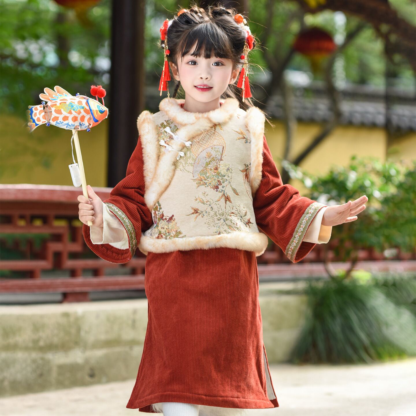 儿童中式国风套装拜年服2025新款冬装女宝宝洋气新年两件套冬季