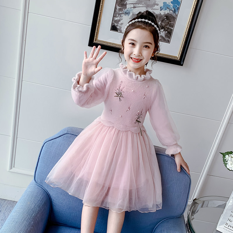 女童连衣裙2020秋装新款童装儿童毛衣裙子女孩加绒公主连衣裙秋冬