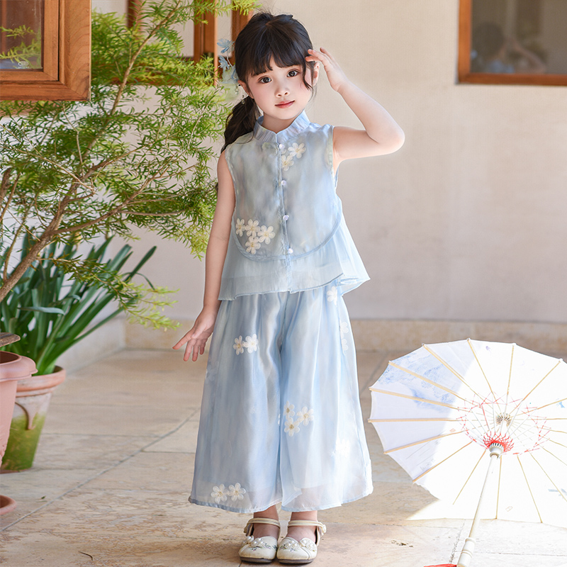 女童夏装套装2025新款儿童洋气新中式古风旗袍女孩国风两件套夏季