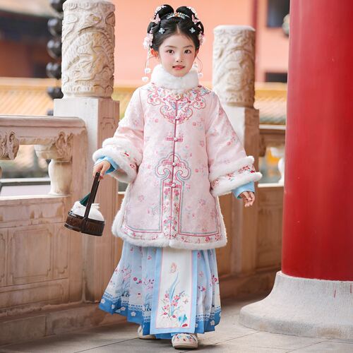 汉服女童秋冬款儿童高端新中式明制马面裙套装小女孩格格服拜年服