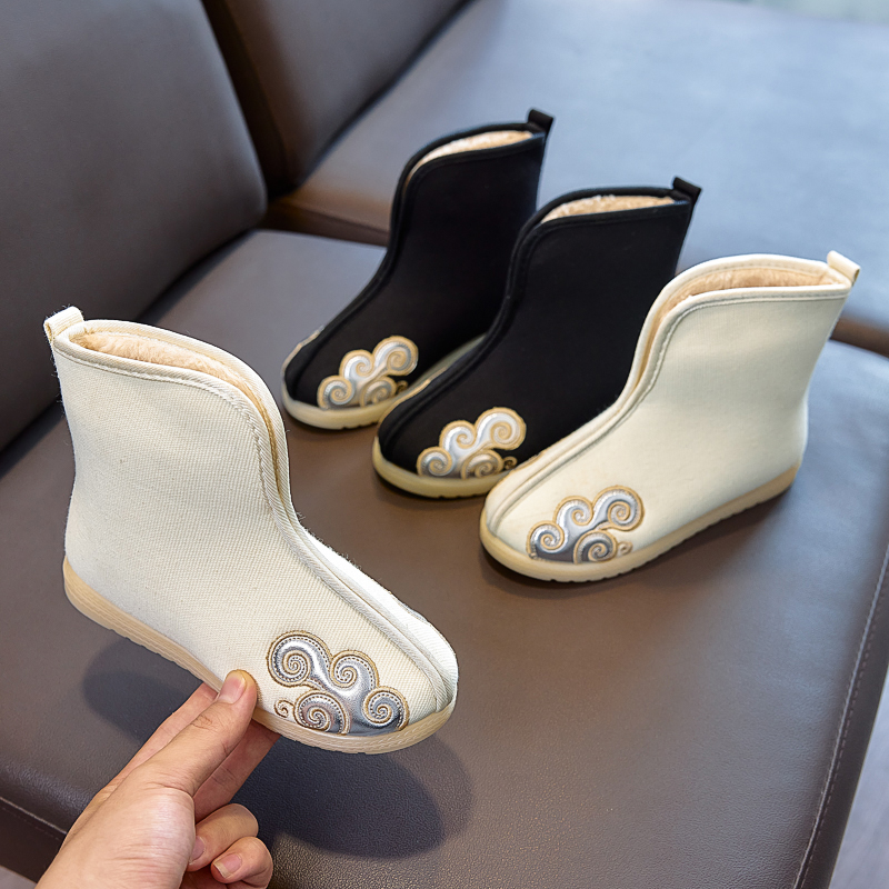 老北京儿童布鞋男童汉服鞋拜年二棉鞋男孩秋冬官靴刺绣中国风靴子