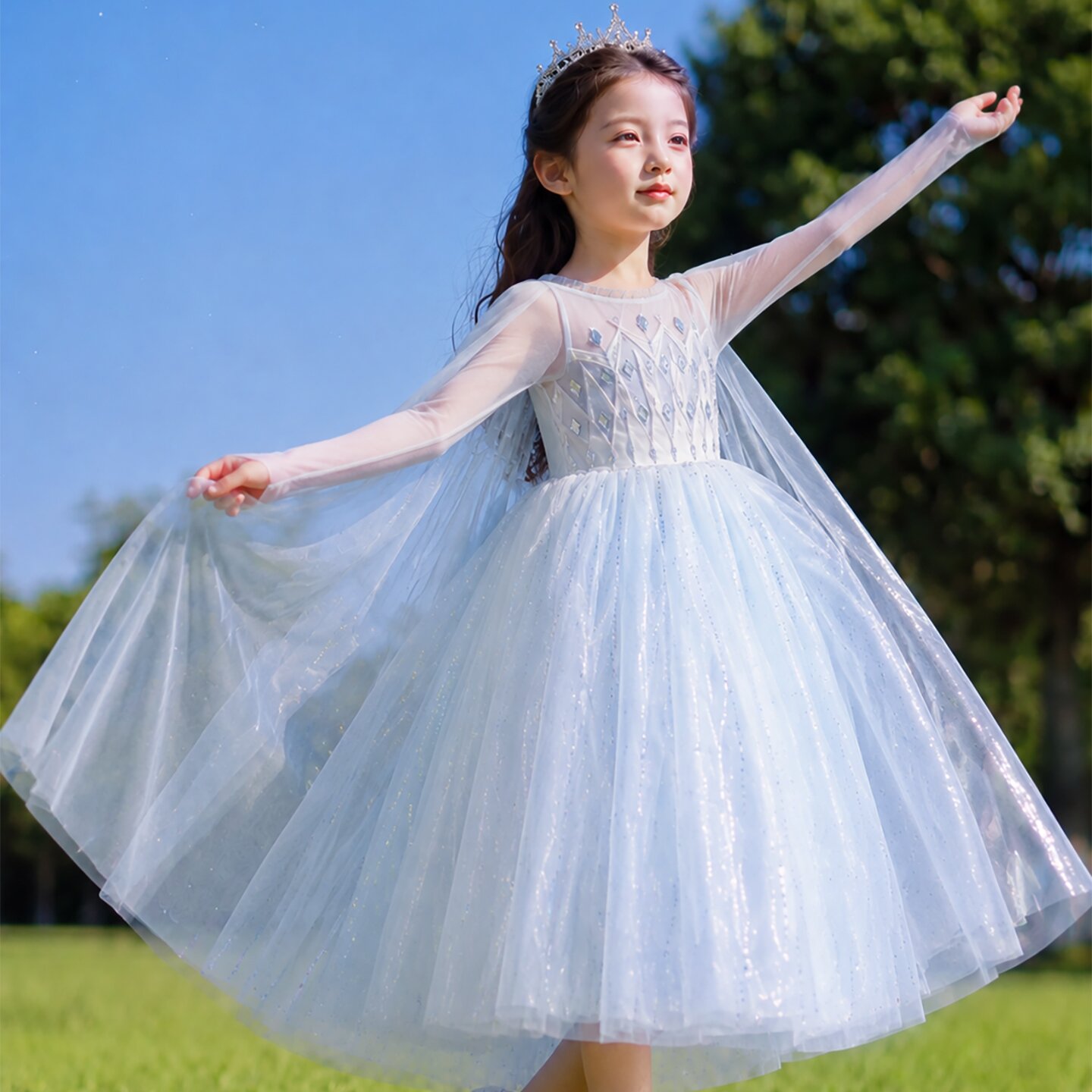 女童艾莎公主裙夏款2026儿童夏季新款爱莎网纱蓬蓬连衣裙礼服