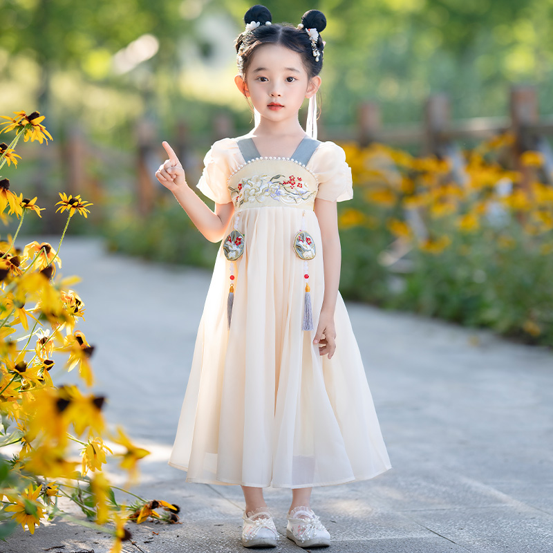 汉服女童夏季薄h款连衣裙2022超仙儿童装新款女孩夏款古风唐装裙