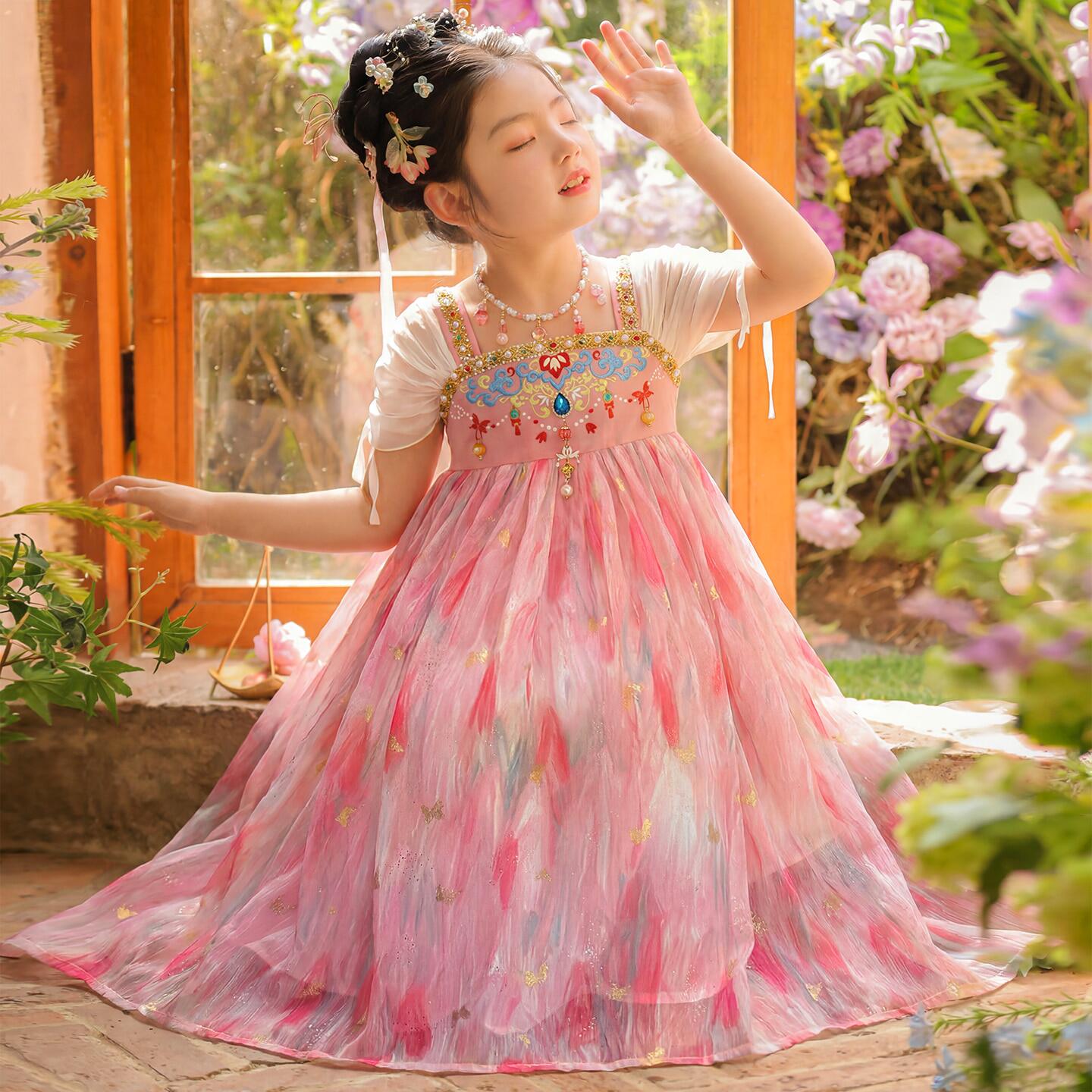 汉服女童2026新款夏款儿童高端超仙礼服裙女孩古风飘逸公主连衣裙