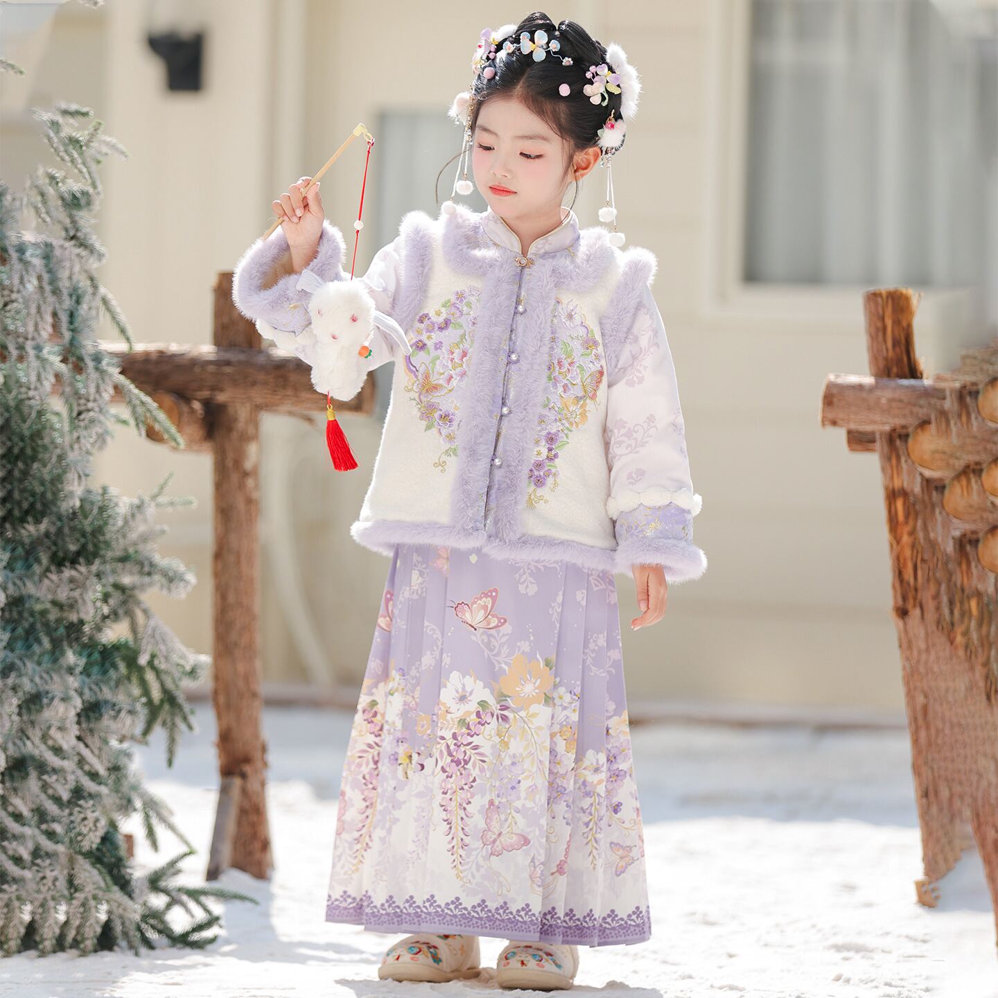 女童汉服冬季新款超仙新中式唐装两件套小女孩古风加厚明制马面裙