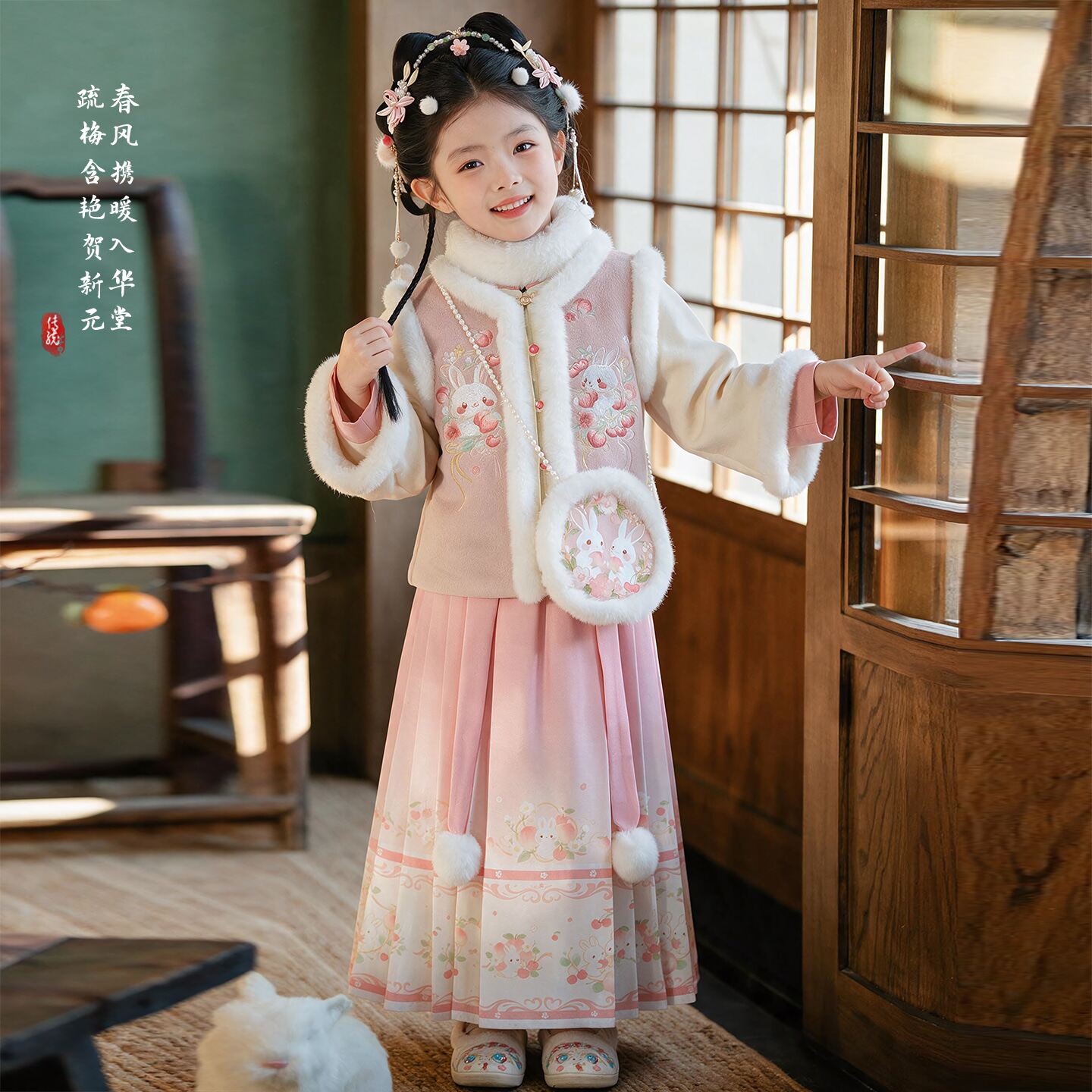 汉服女童冬款宝宝中国风明制套装女孩古装长裙儿童过年唐装拜年服