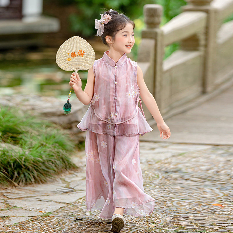 女童夏装套装2026新款洋气大童新中式国风女孩唐装儿童夏季两件套