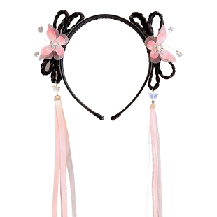 汉服头饰儿童古装风发箍中国蝴蝶结流苏假发辫子头箍新款女童发卡