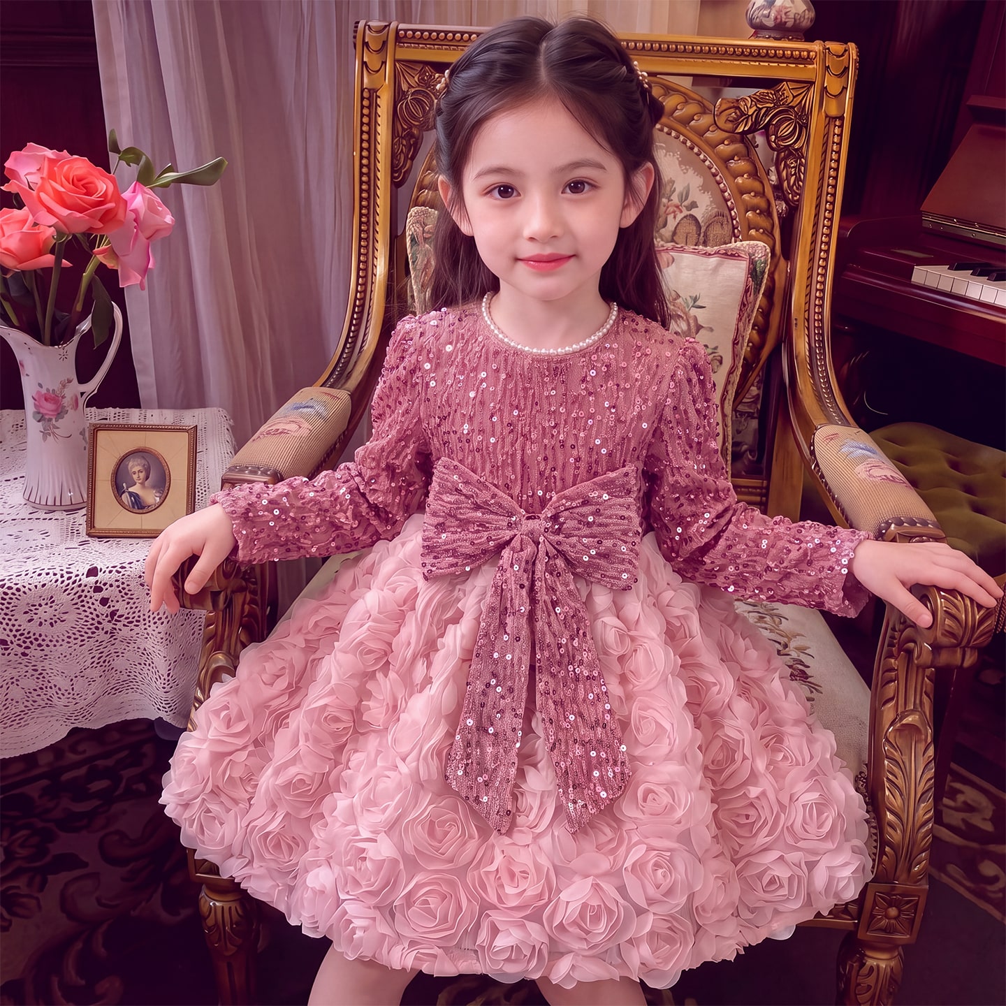 女童公主裙秋装2026新款小女孩洋气生日礼服儿童长袖连衣裙秋季