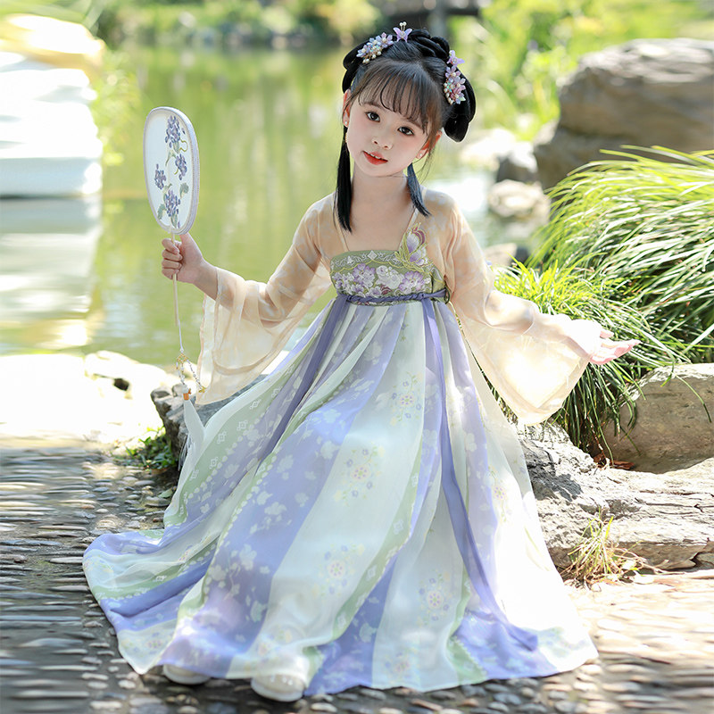 汉服女童春秋古装连衣裙春季儿童女款古风唐装裙子女孩春装公主裙