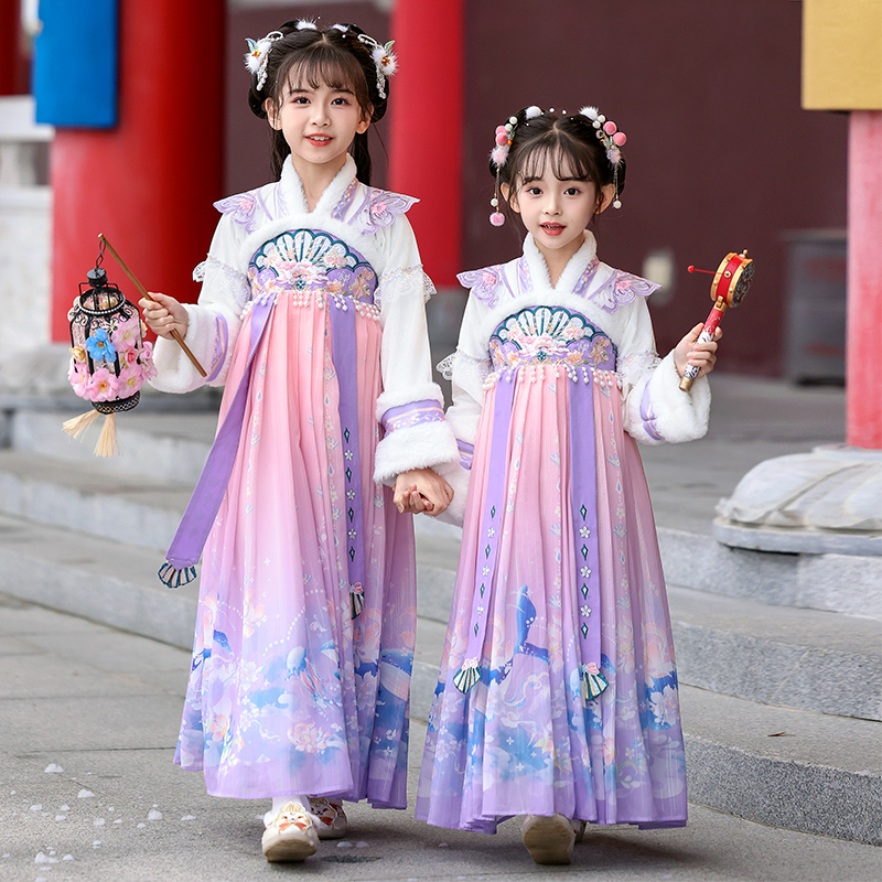 汉服女童连衣裙冬季2025新款秋冬儿童国风女孩超仙古装拜年服裙子