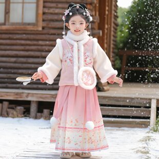 汉服女童冬装2026新款儿童国风加厚明制古风套装小女孩过年拜年服