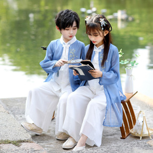 儿童汉服国学服中秋演出服男童古装女童男孩三字经中国风民族服装