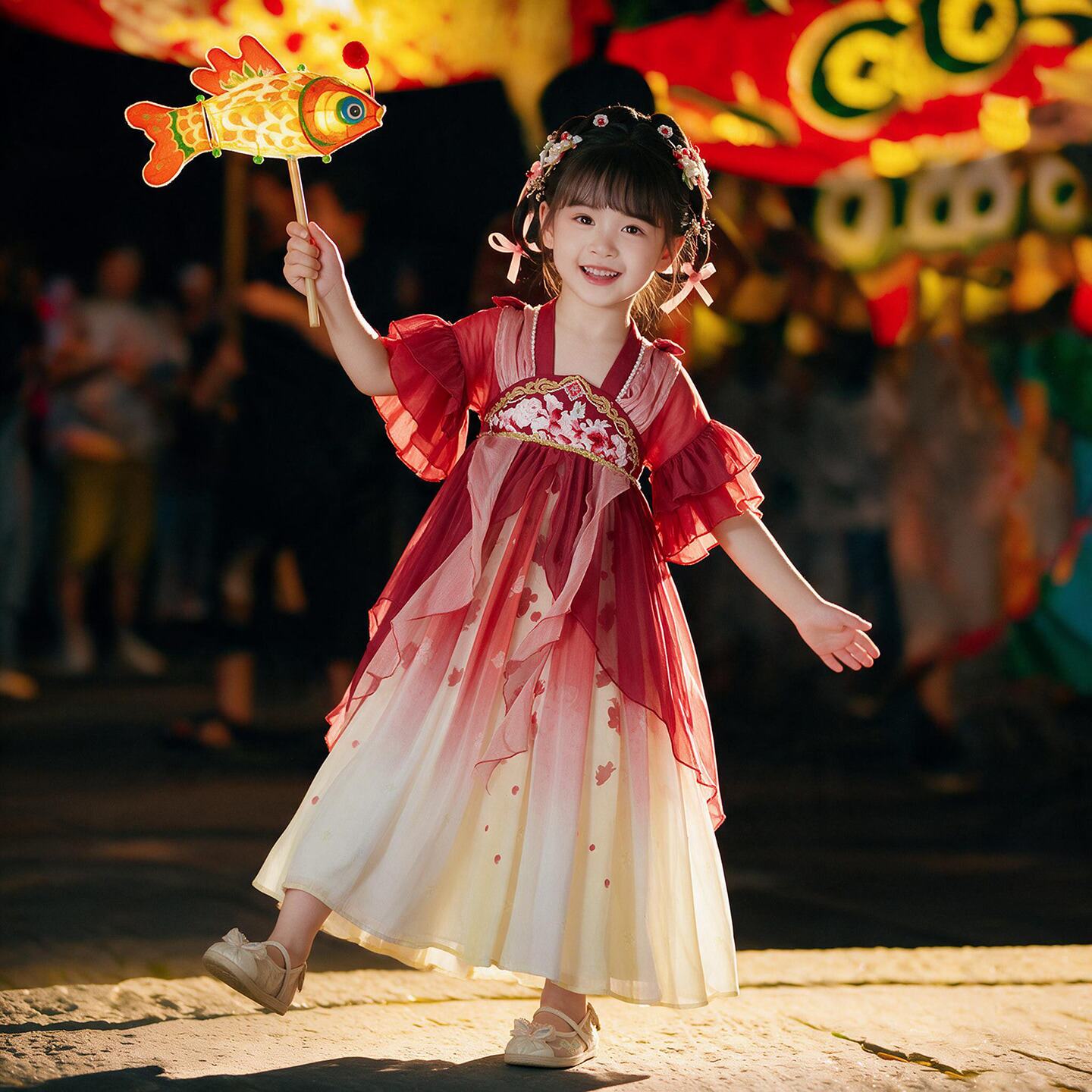 女童汉服夏季超仙红色古装连衣裙儿童装唐装襦裙演出服中国风夏款