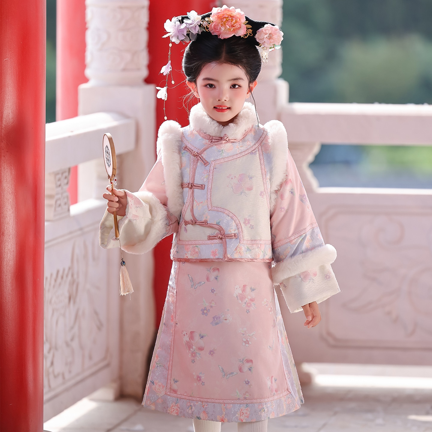 女童格格服古装汉服清朝满族服装中国风小女孩儿童拜年服秋冬加厚