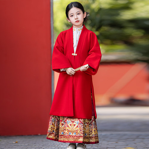 马面裙女童秋冬套装2025新款秋冬新中式上衣女孩国风红色儿童汉服