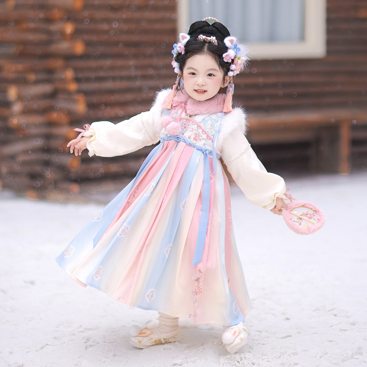 汉服女童秋冬连衣裙2025新款儿童古风超仙唐装小女孩加绒国风裙子