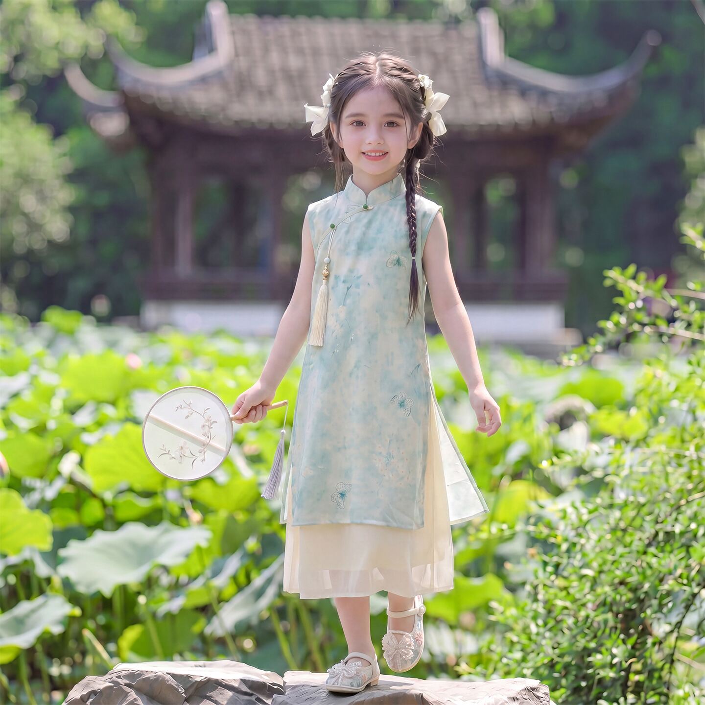 儿童新中式旗袍裙2026新款女童无袖水墨小女孩日常国风汉服连衣裙