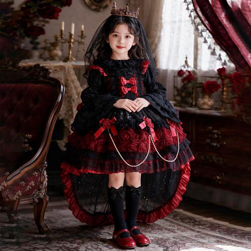 万圣节儿童吸血鬼cos服装洛丽塔女童公主裙小女孩哥特风生日礼服