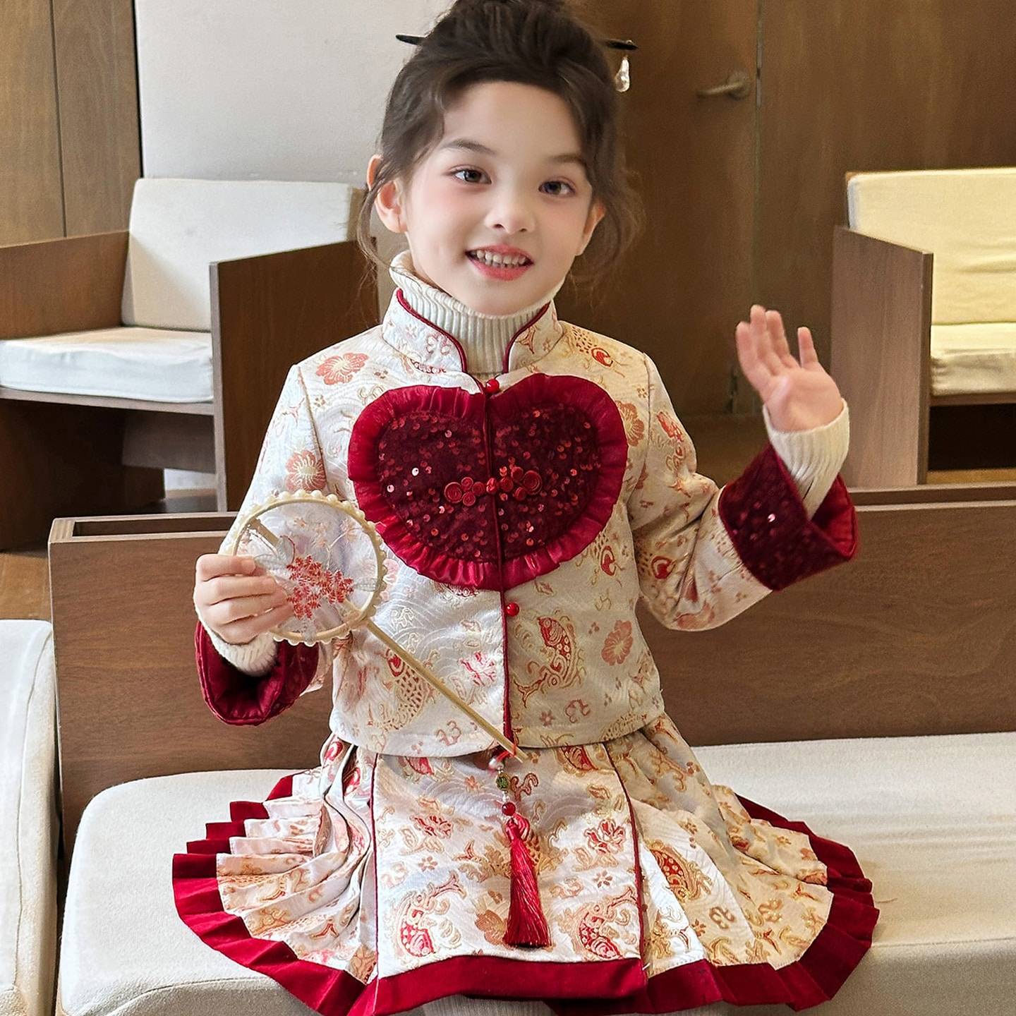 女童拜年服套装冬装2025新款儿童新中式国风唐装外套短裙两件套,童装/婴儿装/亲子装,唐装,淘宝优惠券,粉丝福利购,淘宝优惠卷