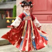 中国风古装 冬季 拜年服唐装 汉服女童冬款 2025新款 女孩儿童古风裙子