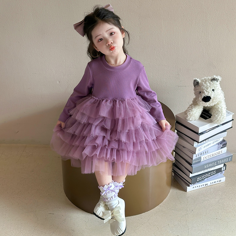 女童连衣裙秋装2025新款儿童洋气长袖毛衣裙女宝春秋公主蛋糕裙子