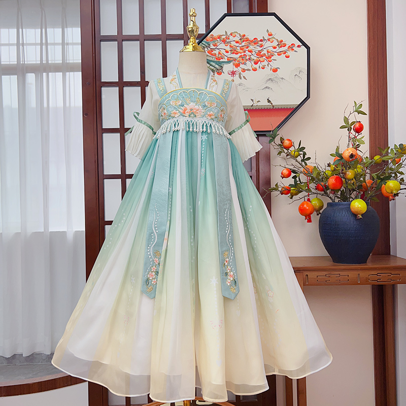 女童春秋新款唐装汉服连衣裙