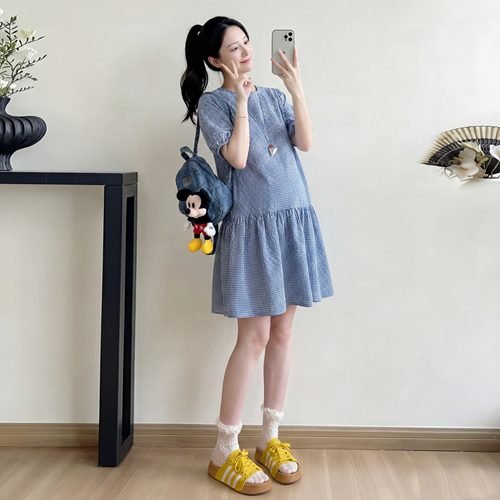 法式泡泡袖小个子孕妇蛋糕裙