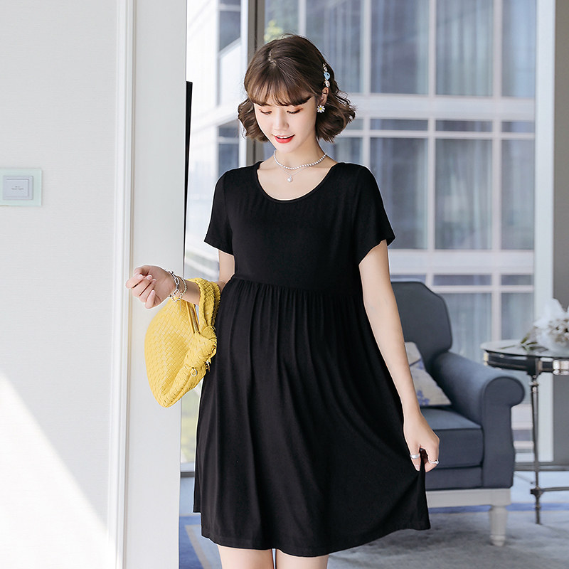 孕妇装小黑裙性感2020夏韩版时尚简约圆领长裙潮妈气质孕期产后裙