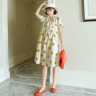 孕妇夏时尚款韩版洋气连衣裙L波点宽松过膝中长款短袖减龄辣妈裙