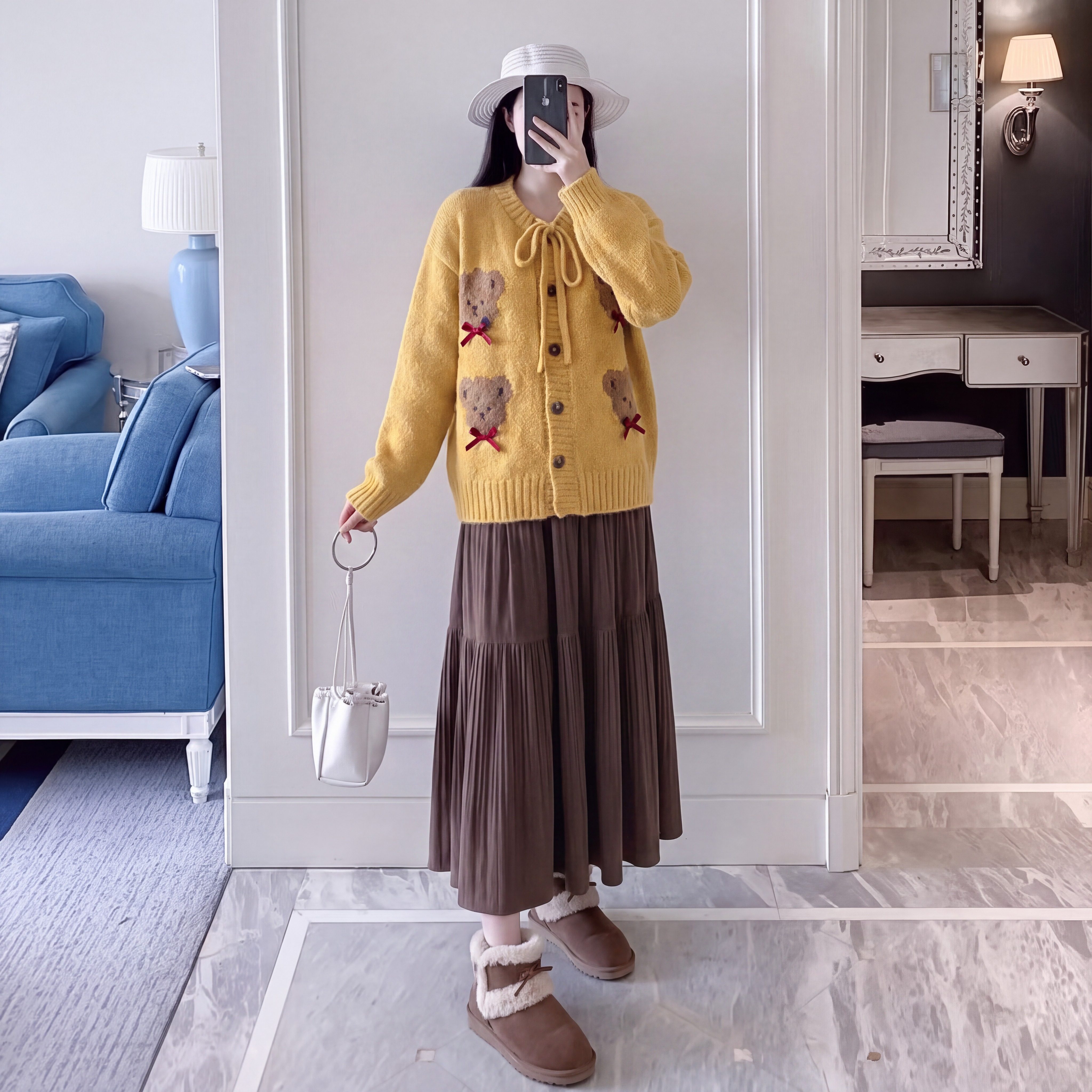 孕妇秋冬针织开衫百褶裙套洋气