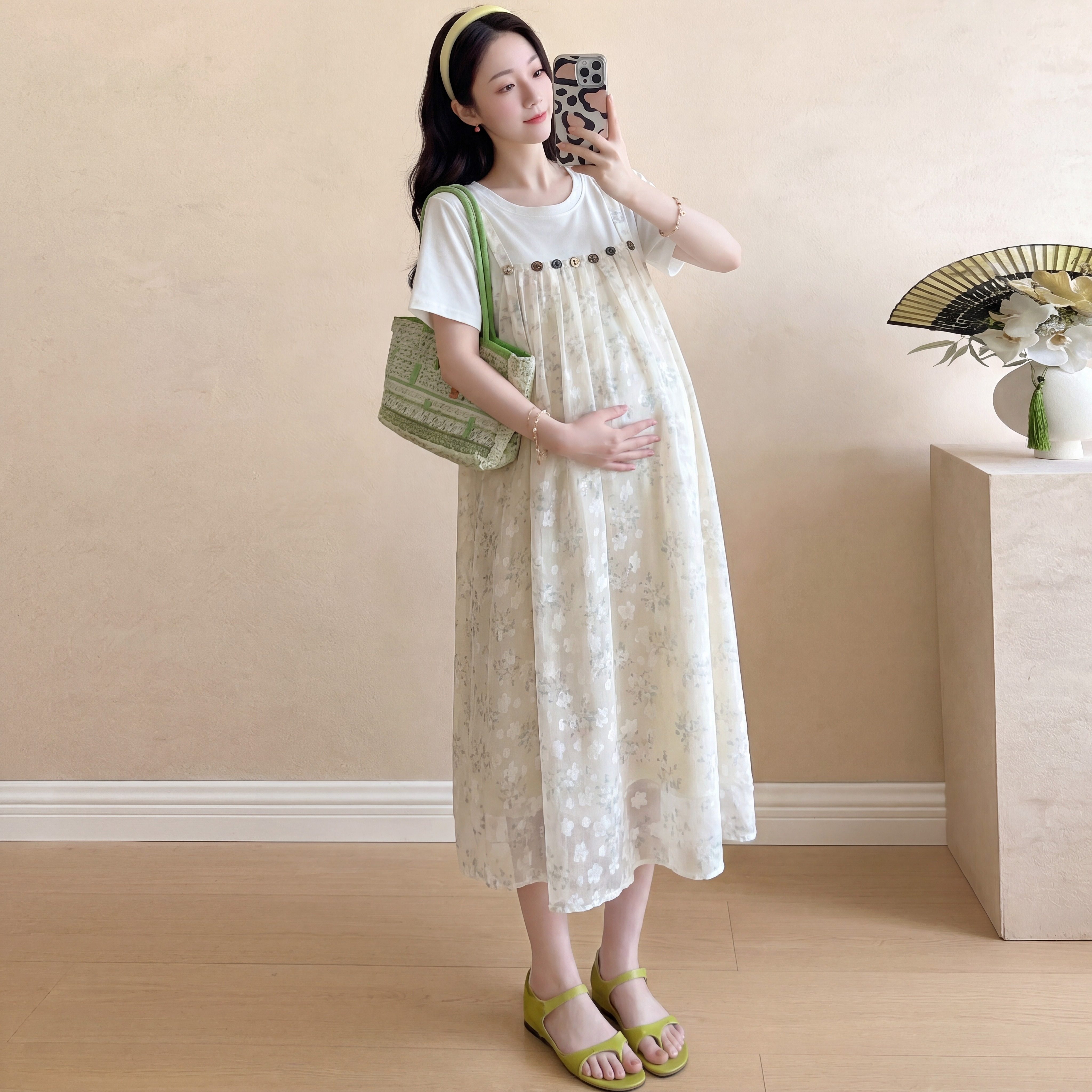 孕雅姿孕妇夏季假两件遮肚连衣裙