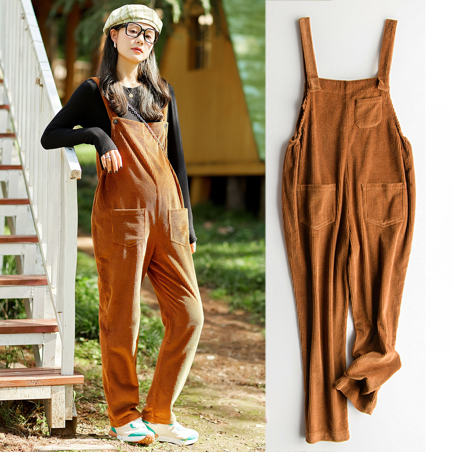 灯芯绒秋冬季纯色两穿孕妇背带裤