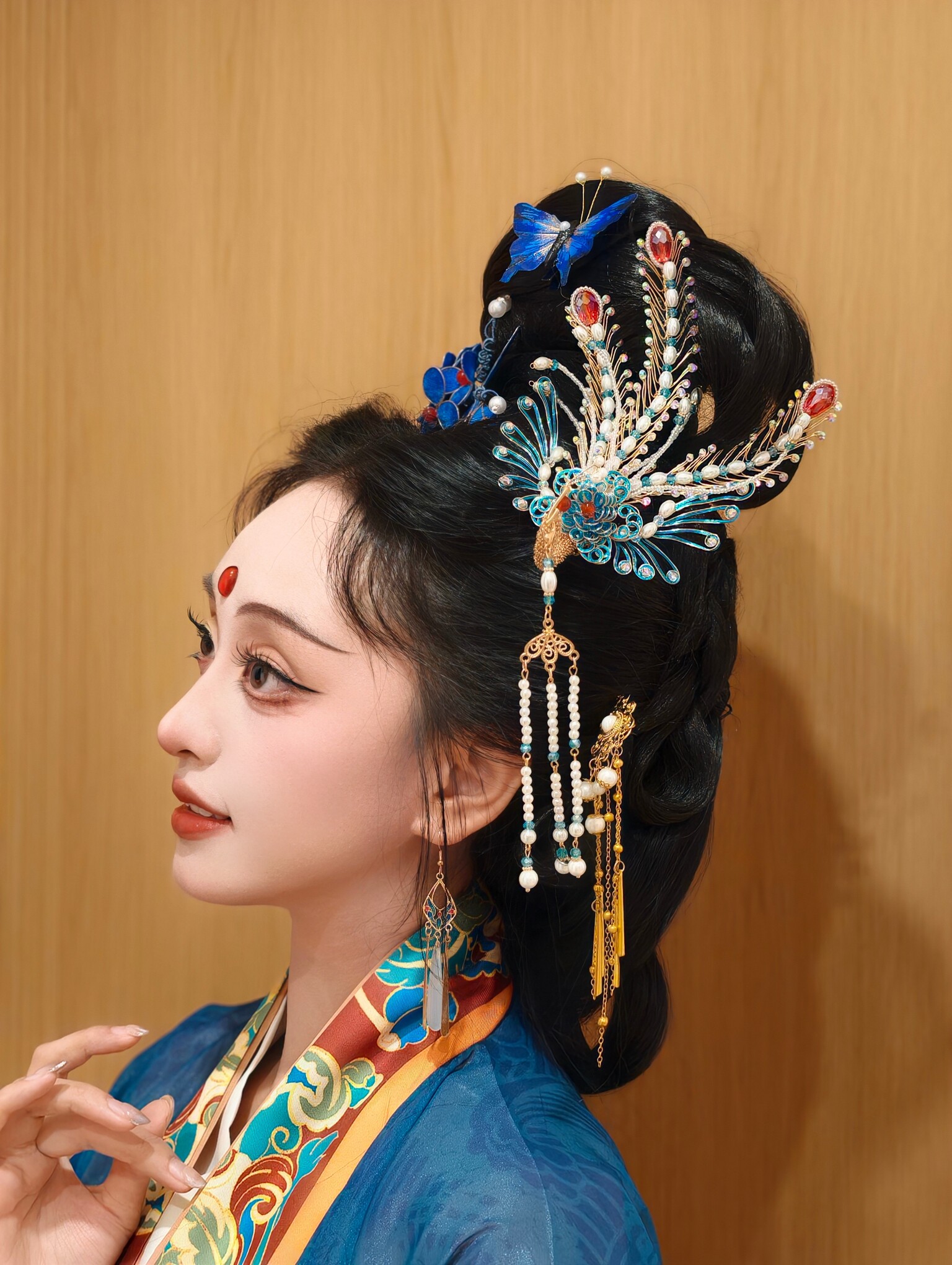 团紫原创三尾偏凤手工制作汉服古风新娘头饰婚服金丝凤钗女发饰