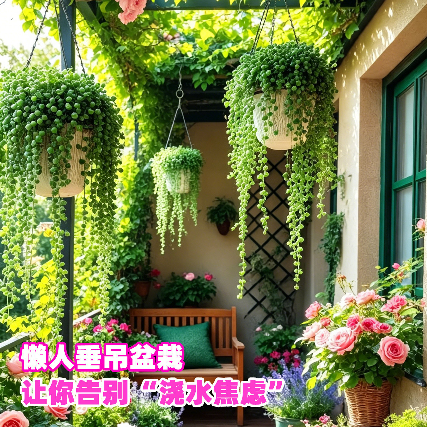 佛珠情人泪垂吊盆栽多肉植物花园阳台装饰悬挂式储水花盆四季绿植