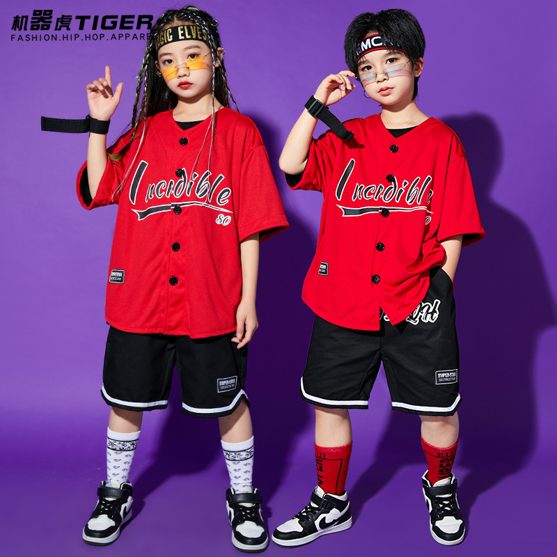 儿童街舞演出服套装男童嘻哈短袖