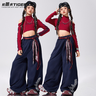 爵士舞女童服装 秋冬酷辣上衣 潮酷时髦少儿jazz街舞演出服女孩套装