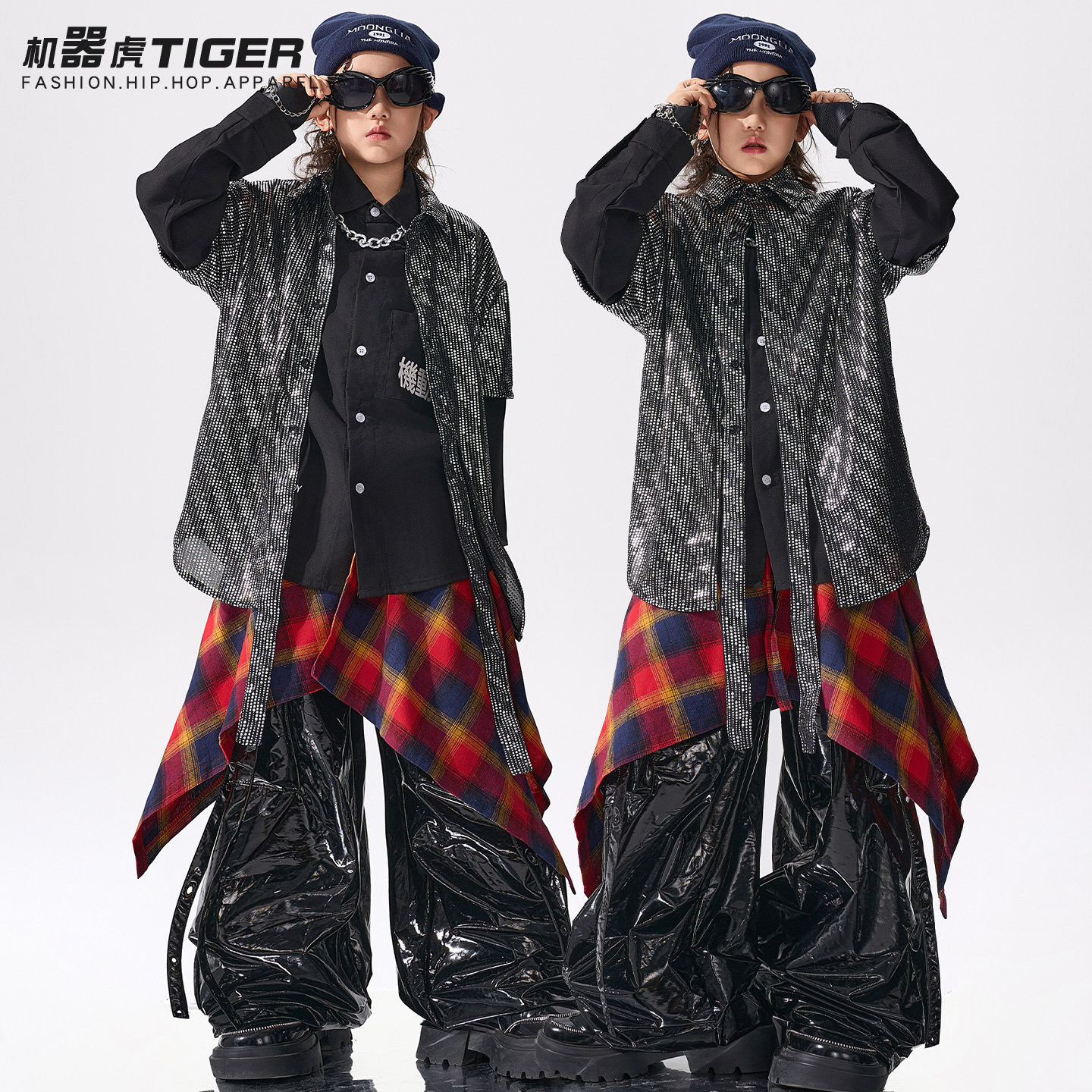 儿童街舞潮服男童hiphop嘻哈风演出服炸街儿童酷帅套装少儿架子鼓