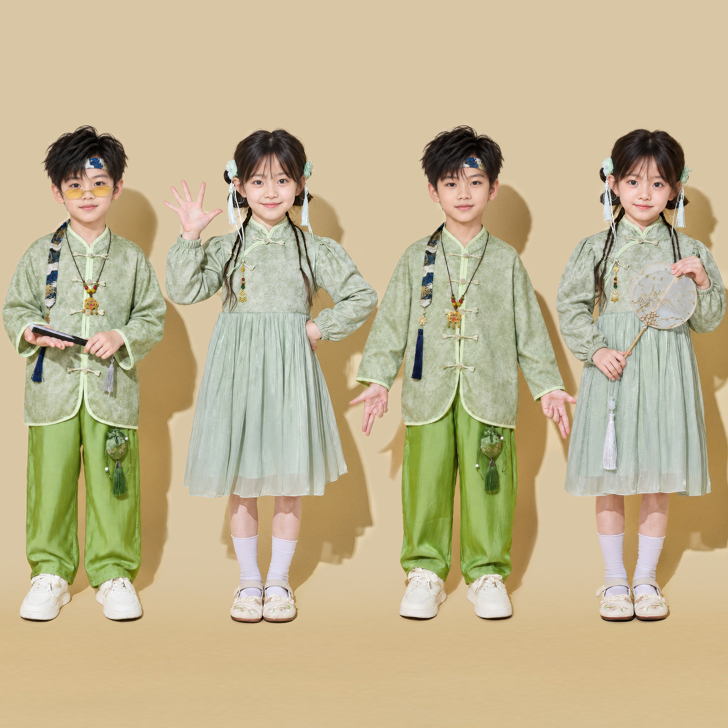儿童演出服啦啦队汉服中国风运动会服装小学生班服幼儿园合唱服装