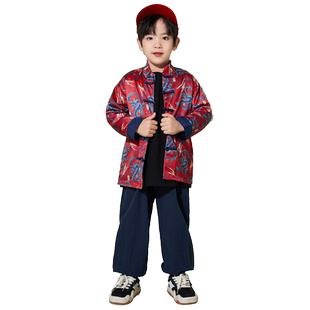 元旦儿童中国风喜庆演出服男童汉服红色新年拜年合唱小学生服装