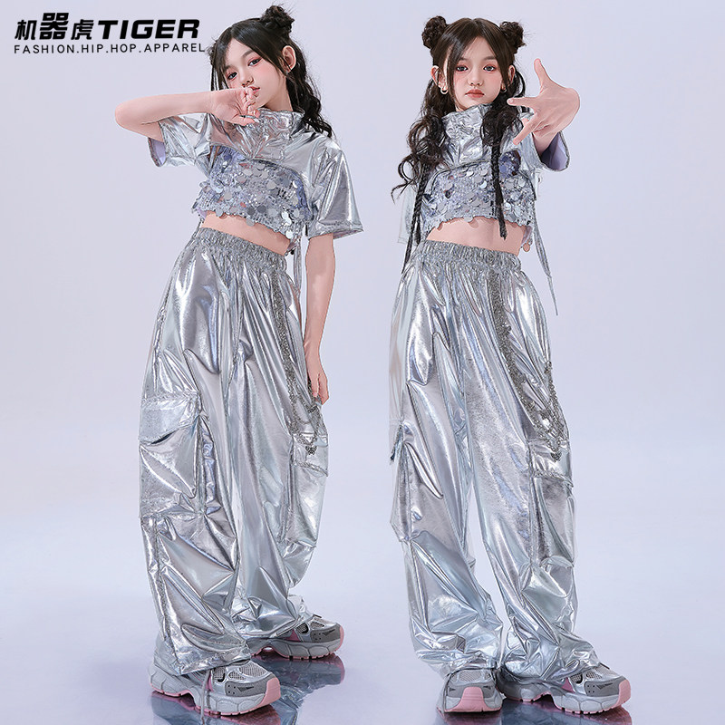 女童爵士舞服装潮酷时髦jazz炸街夏女孩演出服少儿街舞潮服甜酷风