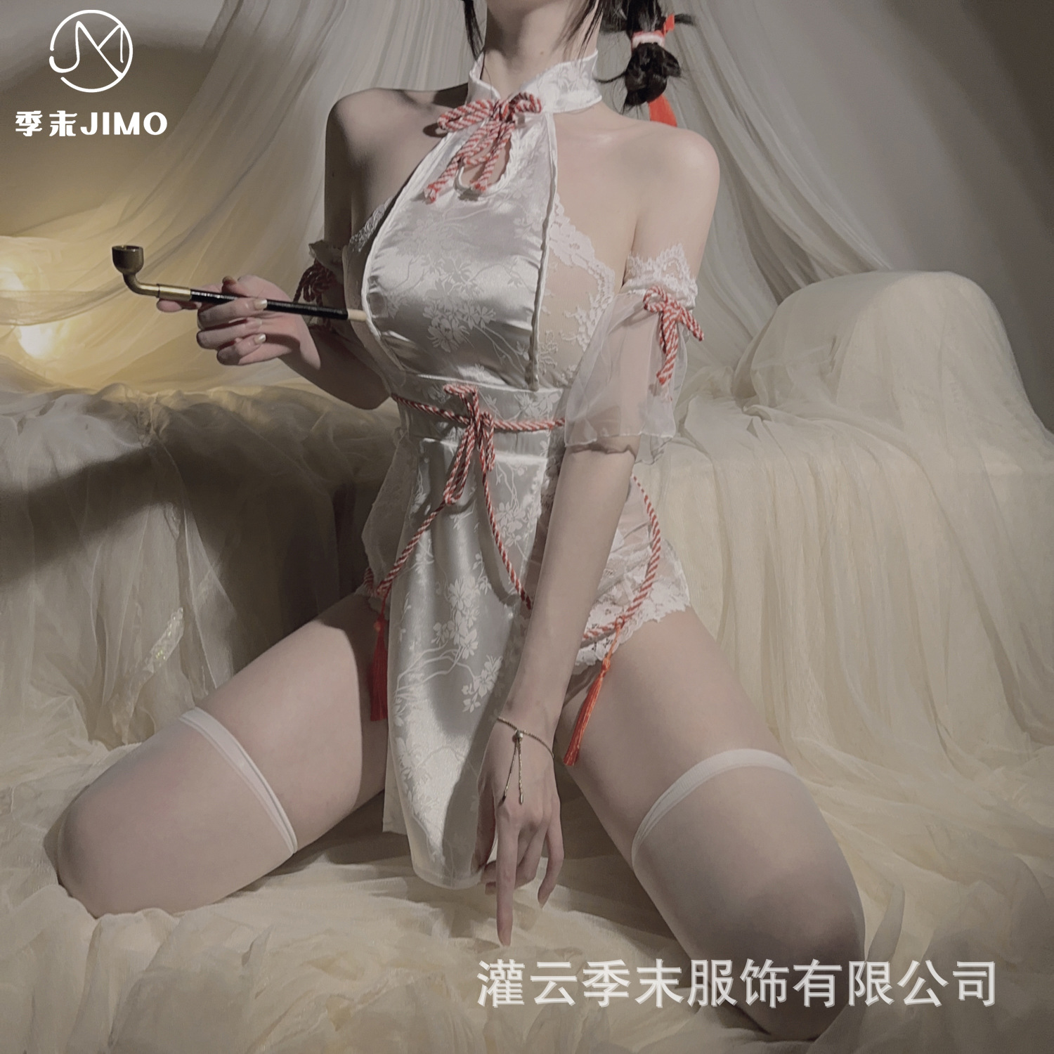 内衣性感纯欲镂空旗袍立领抽绳包臀纯欲古风蕾丝汉服睡衣套装