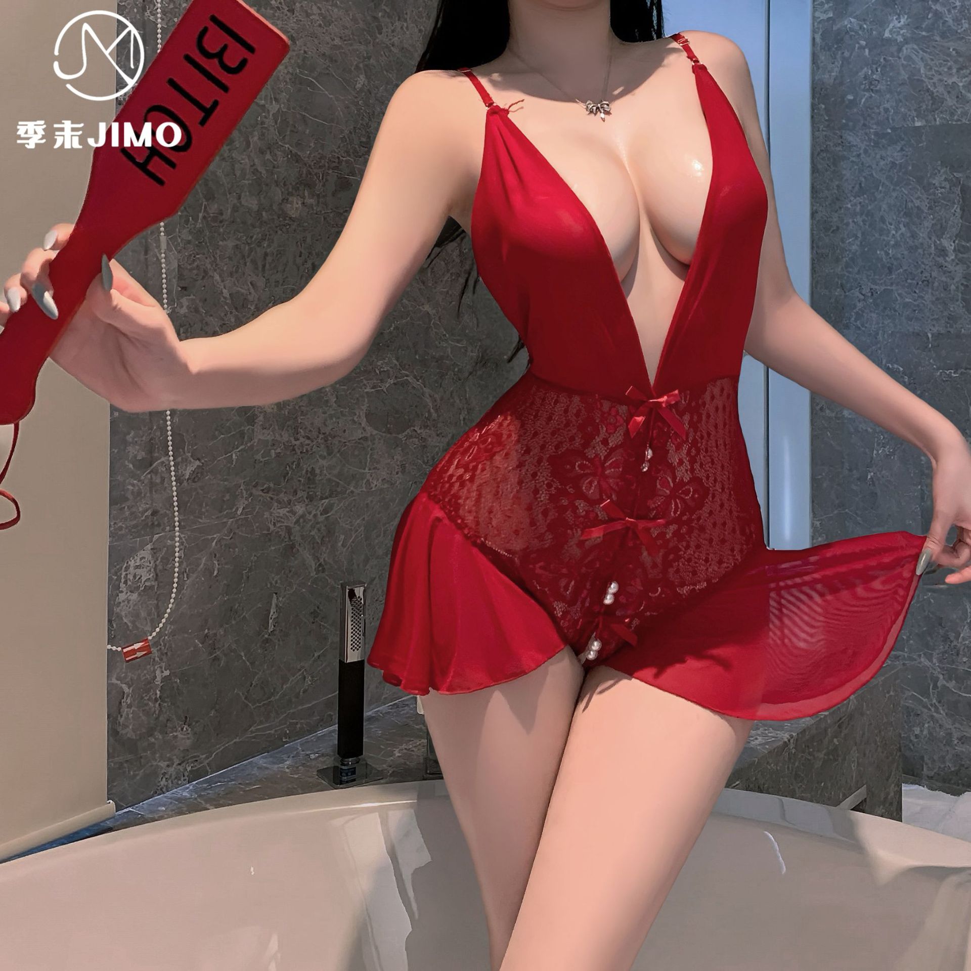 季末性感蕾丝深v缕空露背开档连体火辣透视内衣