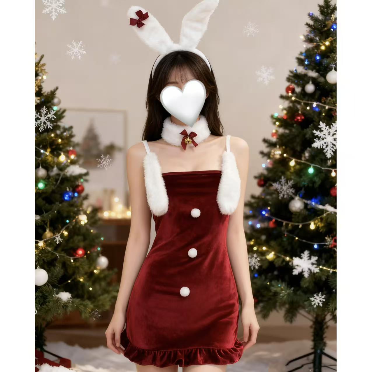季末*圣诞装cos兔女郎制服性感包臀裙纯欲丝绒情侣约会氛围感