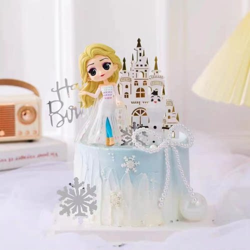 女孩生日蛋糕装饰网红冰雪艾莎女王爱莎公主摆件城堡雪花插件配件