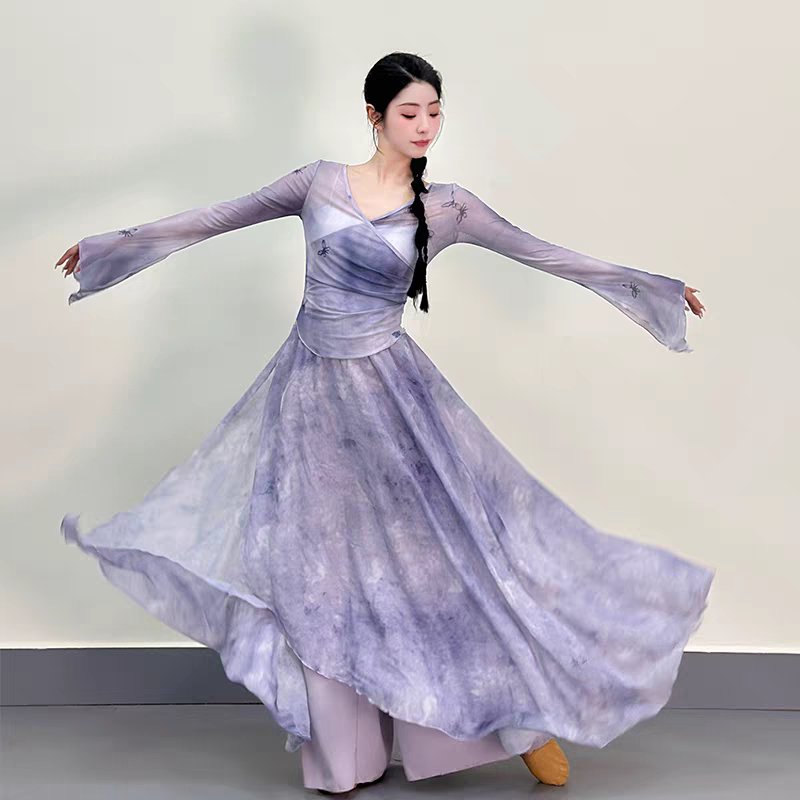 古典舞服装新款印花飘逸纱衣身韵练功服古风舞中国舞演出服套装女