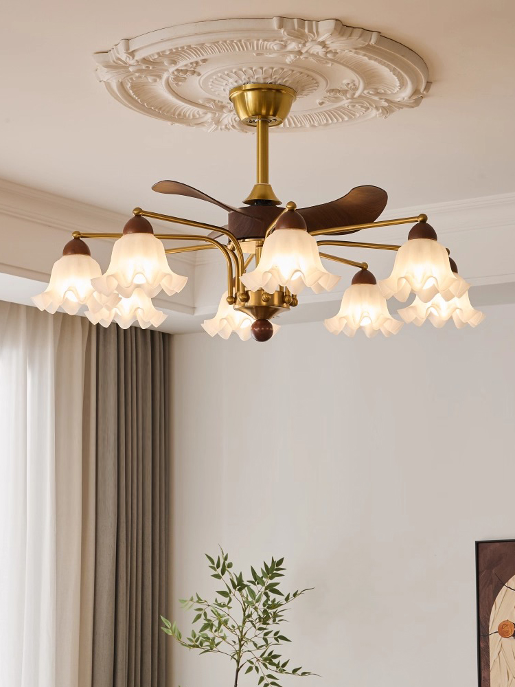 法式覆古客厅主灯2025新款中古风铃兰花朵餐厅灯卧室书房风扇吊灯