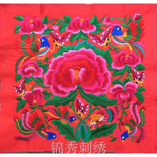 牡丹花中国风仿手工机绣